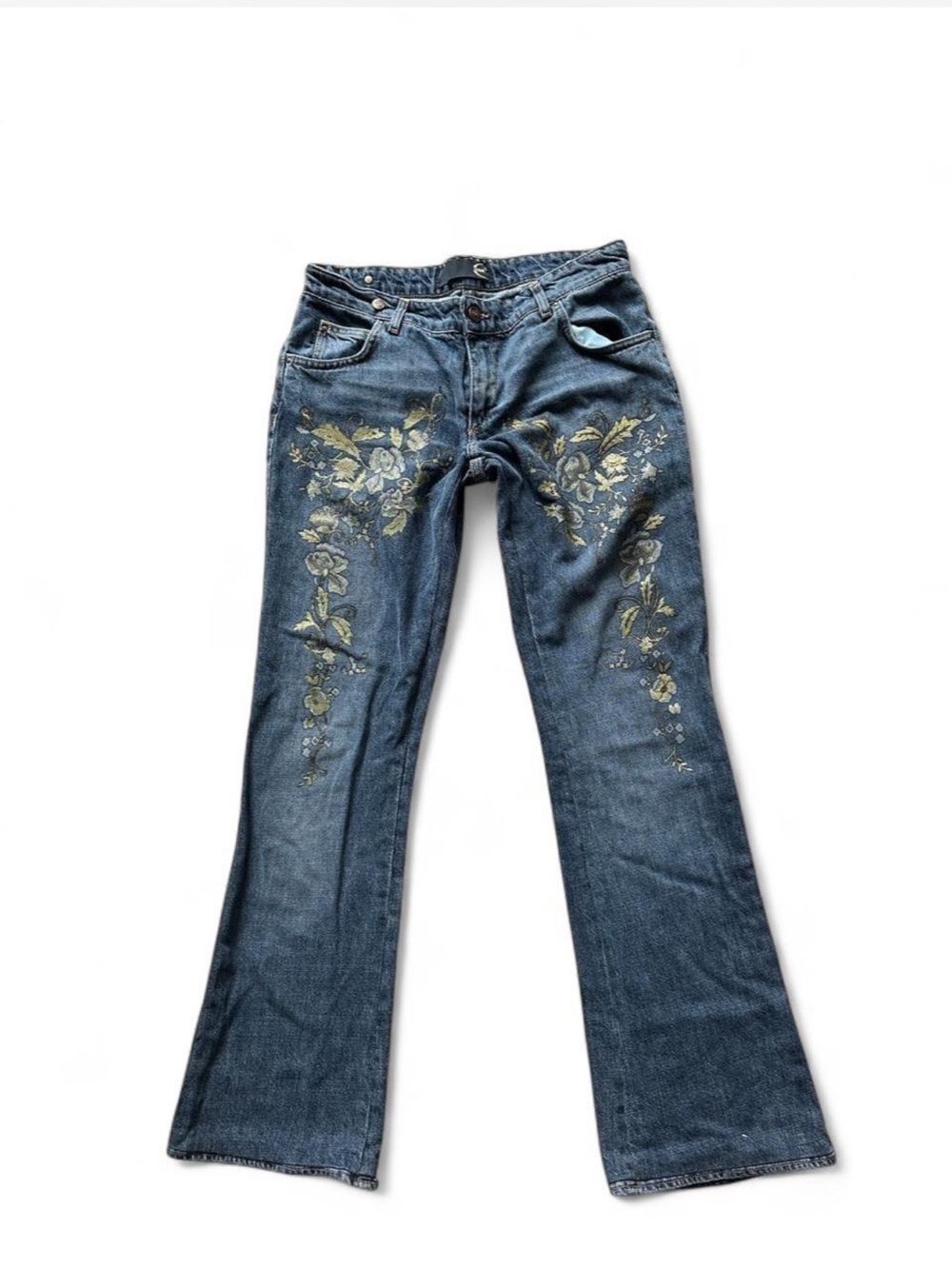 Just cavalli by Roberto cavalli women’s gold  denim floral jeans with green and
